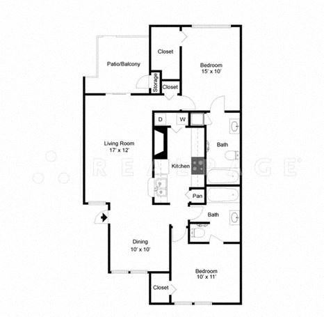 Two Bedroom Two Bath 1067 -1097 Square Feet